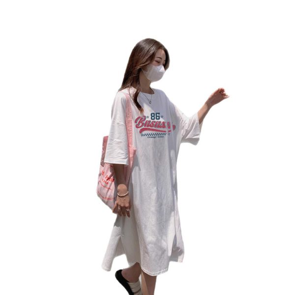 Summer Fashion Short Sleeve Loose Long Dress Over-the-Knee Plus Size Dress - Image 5