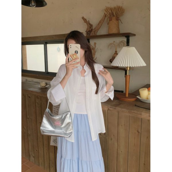 Style Plus Size Real Shot Striped Thin Shirt Women Summer Jacket New French Design Loose Top - Image 9