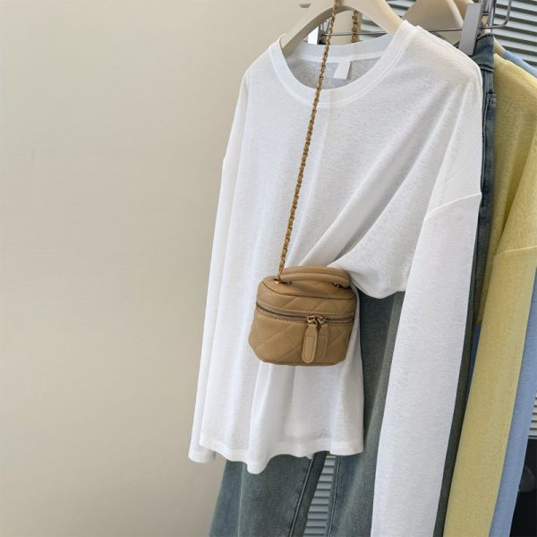 Thin Solid Color Long Sleeve Sunscreen Shirt for Women, Loose Fit Top T-Shirt for Summer Wear as Outer or Inner Layer, Air Conditioning Cover-Up
