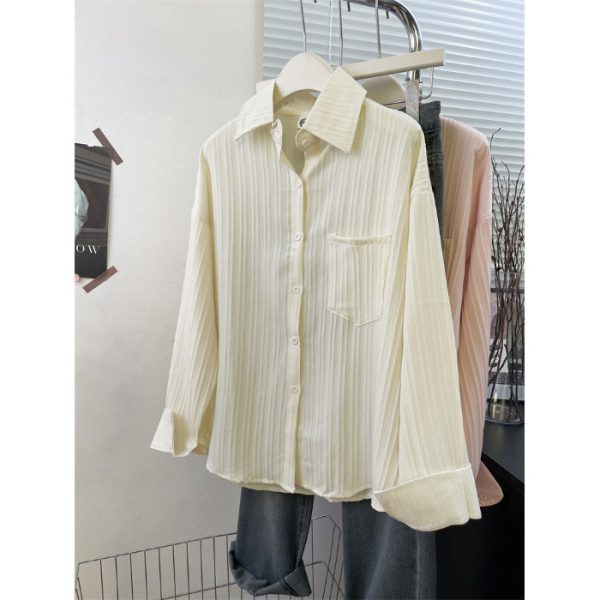 Style Striped Thin Shirt Women Summer Jacket Pure Color Loose Top - Image 8