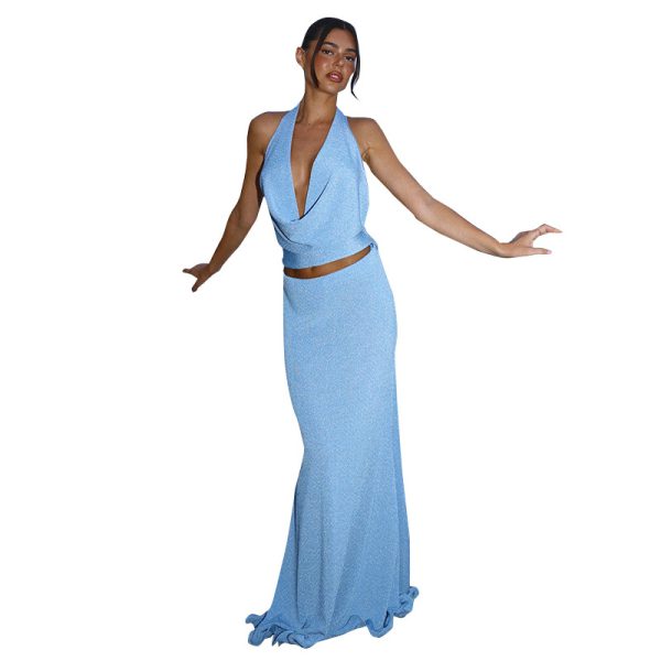 Strapless V-neck Backless Sleeveless Sexy Dress for Women