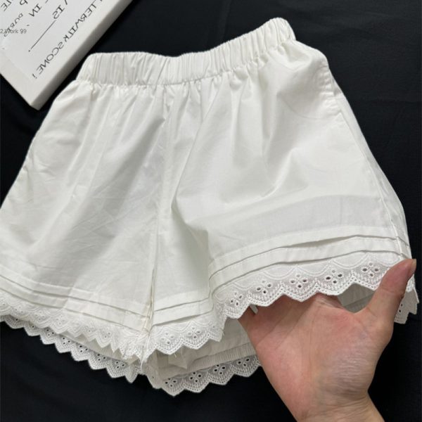 White Lined Shorts for Women Summer Wear Loose High Waist Lace Trim Athletic Beach Hot Pants - Image 4