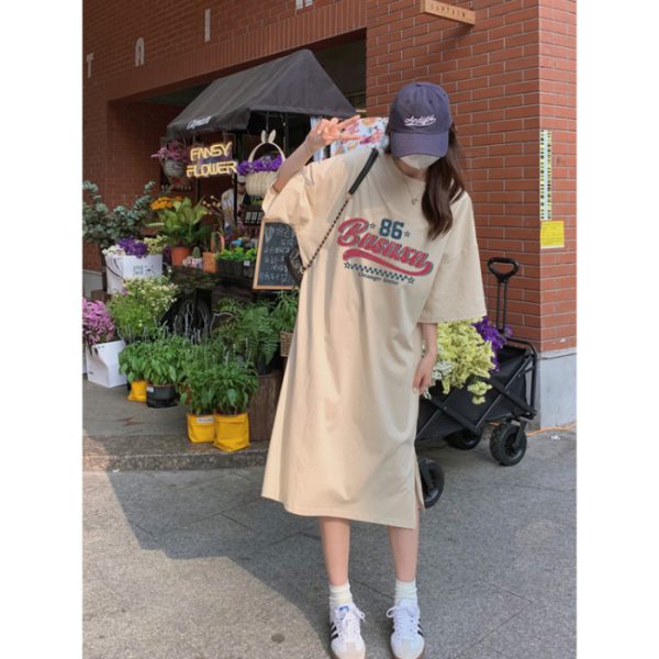 Summer Fashion Short Sleeve Loose Long Dress Over-the-Knee Plus Size Dress - Image 7