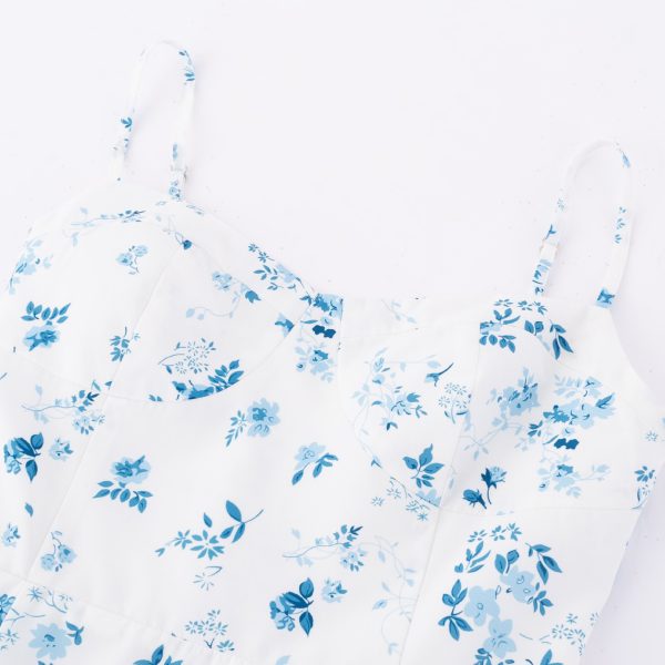 White Base Floral Strapless Short Dress for Women - Image 3