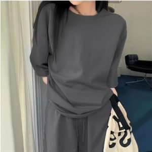 Solid Color Cotton Suit for Women Summer Casual Fashion Two-Piece Set Loose Short Pants Suit
