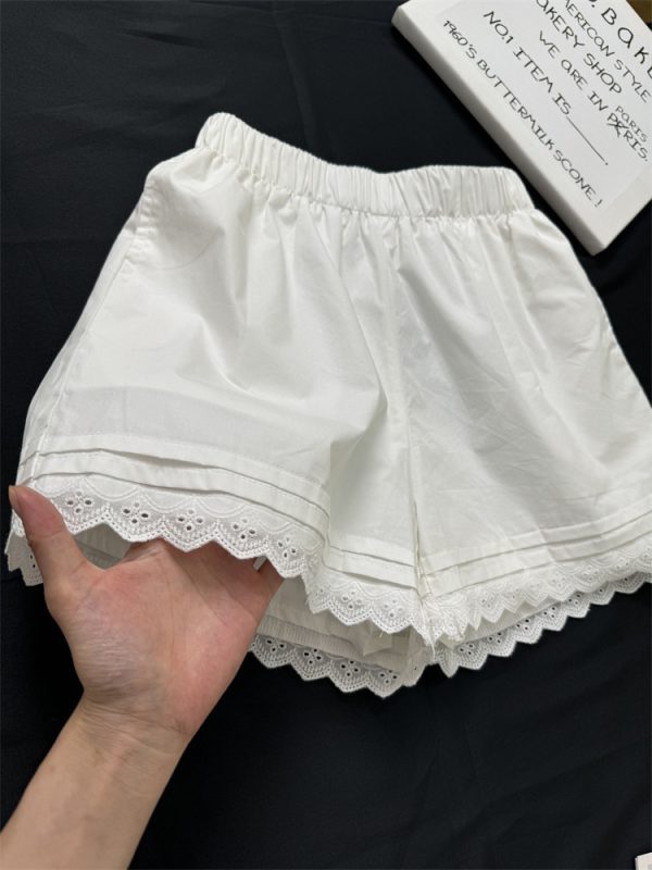 White Lined Shorts for Women Summer Wear Loose High Waist Lace Trim Athletic Beach Hot Pants - Image 6