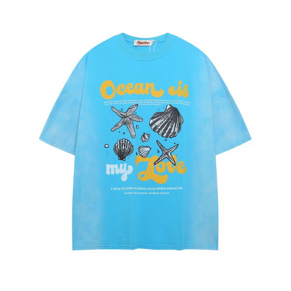Gradient Shell Print Pure Cotton T-Shirt for Men and Women, Loose Casual Punk Design Short Sleeve Top - Image 6