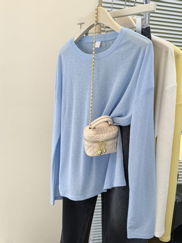 Thin Solid Color Long Sleeve Sunscreen Shirt for Women, Loose Fit Top T-Shirt for Summer Wear as Outer or Inner Layer, Air Conditioning Cover-Up - Image 6