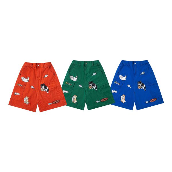 Style Embroidered Cat Summer Casual Shorts for Men and Women, Loose Fit Five-Quarter Pants - Image 5