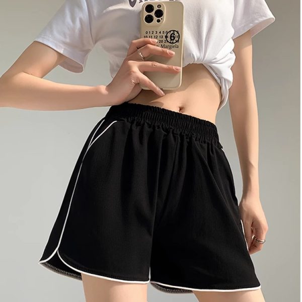 Style Ice Silk Quick-Dry Sports Shorts for Women A-Line Wide Leg Pants Elastic Waist Slimming Three-Quarter Hot Pants - Image 3