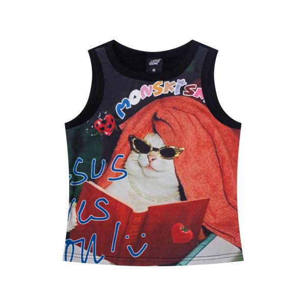 Cartoon Cat Print Tank Top Women Summer Slim Fit Versatile BF Style Undershirt Sleeveless Outerwear - Image 6