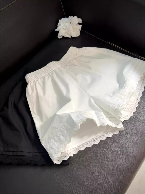 Korean Style Lined Lace Trim Wide Leg Shorts Women High Waist Loose Fit Casual Sports Running Pants - Image 6