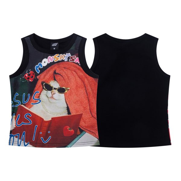Cartoon Cat Print Tank Top Women Summer Slim Fit Versatile BF Style Undershirt Sleeveless Outerwear - Image 5