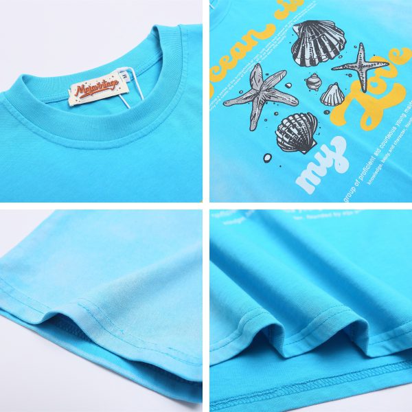 Gradient Shell Print Pure Cotton T-Shirt for Men and Women, Loose Casual Punk Design Short Sleeve Top - Image 4