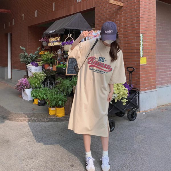 Summer Fashion Short Sleeve Loose Long Dress Over-the-Knee Plus Size Dress - Image 3