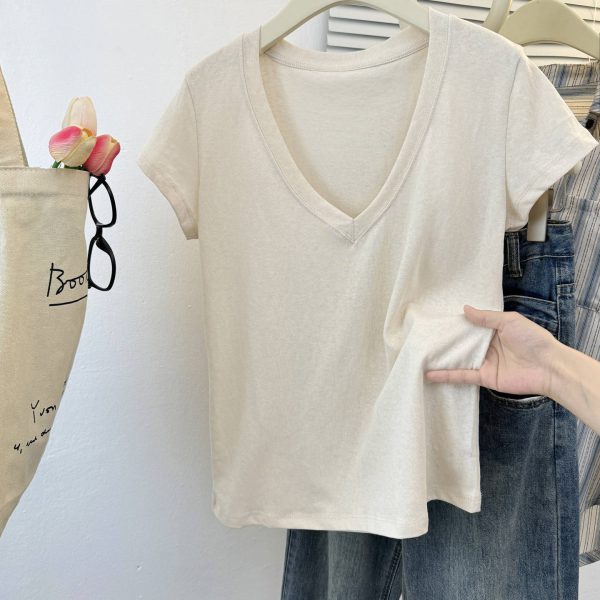 Style V-Neck Thin Short-Sleeve T-Shirt for Women Loose Lazy Style Snowflake Cotton Half Sleeve - Image 3
