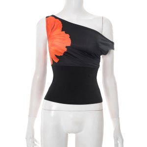 Printed Off-Shoulder Fitted Short Top for Women