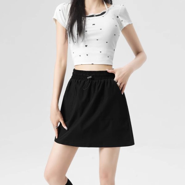 Plus-Size Solid Color Lined American Workwear Skirt Women High-Waist A-Line Fitted Sporty Mini Skirt - Image 7