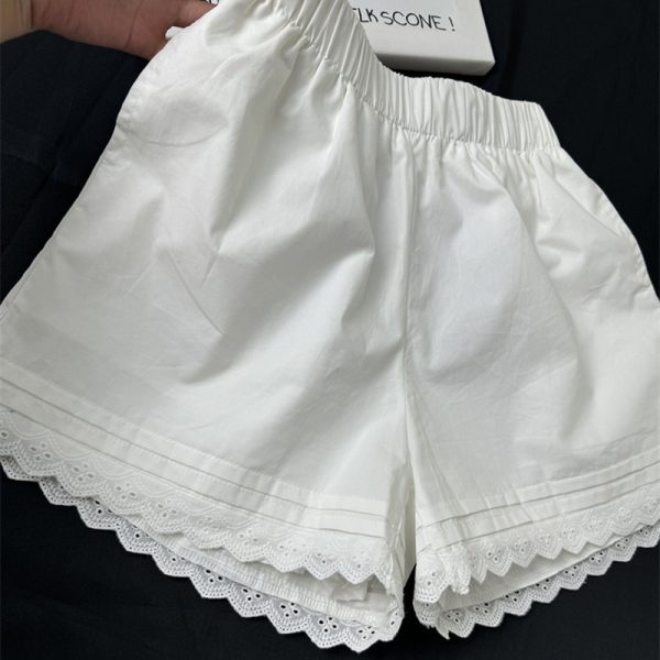 White Lined Shorts for Women Summer Wear Loose High Waist Lace Trim Athletic Beach Hot Pants - Image 3