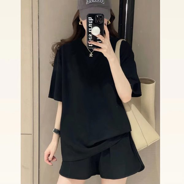 Women's Sports Suit Set Plus Size Casual Fashion Solid Color Two-Piece Short Sleeve Shorts - Image 4