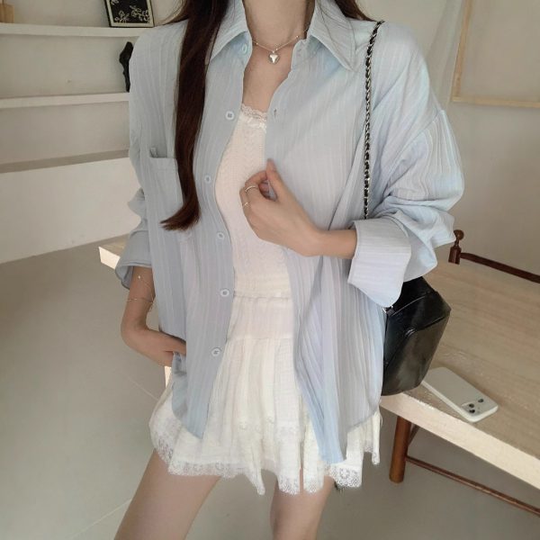 Style Plus Size Real Shot Striped Thin Shirt Women Summer Jacket New French Design Loose Top