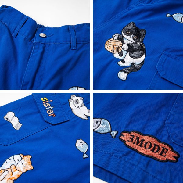 Style Embroidered Cat Summer Casual Shorts for Men and Women, Loose Fit Five-Quarter Pants - Image 4