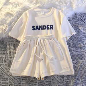Style Milk Silk Casual Sports Set for Women Loose Plus Size Short Sleeve Printed Two-Piece Set