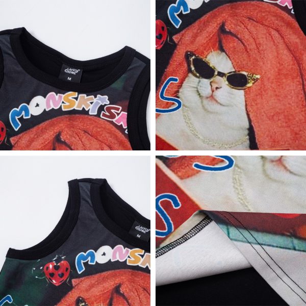 Cartoon Cat Print Tank Top Women Summer Slim Fit Versatile BF Style Undershirt Sleeveless Outerwear - Image 4
