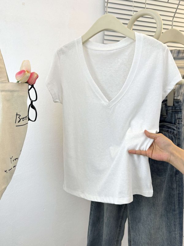 Style V-Neck Thin Short-Sleeve T-Shirt for Women Loose Lazy Style Snowflake Cotton Half Sleeve - Image 7