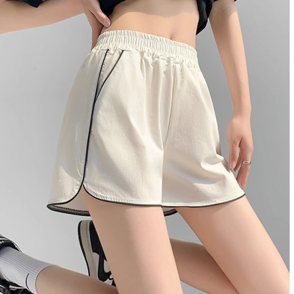 Style Ice Silk Quick-Dry Sports Shorts for Women A-Line Wide Leg Pants Elastic Waist Slimming Three-Quarter Hot Pants