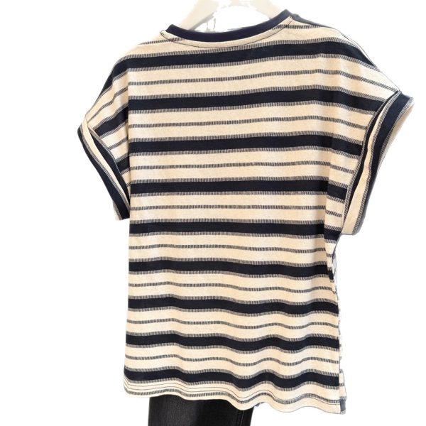 Style Real Shot Color Block Stripe Round Neck Flutter Sleeve T-Shirt Women Loose Korean Version Versatile Regular Shoulder Short Sleeve - Image 5