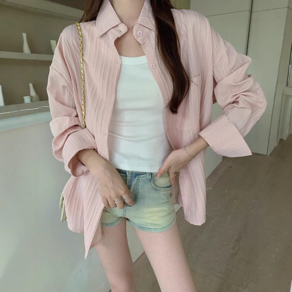 Style Plus Size Real Shot Striped Thin Shirt Women Summer Jacket New French Design Loose Top - Image 2