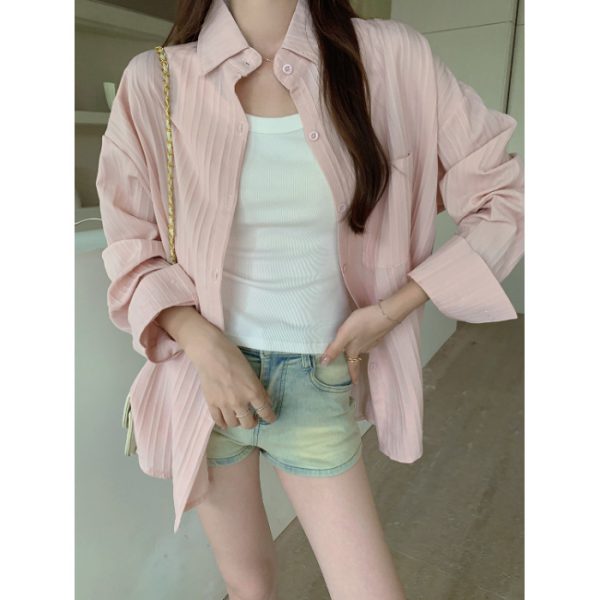Style Plus Size Real Shot Striped Thin Shirt Women Summer Jacket New French Design Loose Top - Image 7