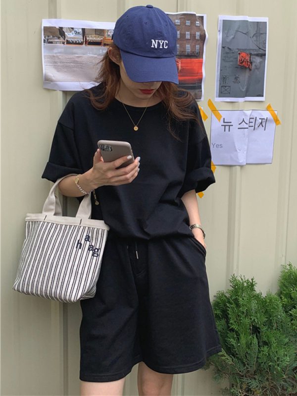 Solid Color Cotton Suit for Women Summer Casual Fashion Two-Piece Set Loose Short Pants Suit - Image 6