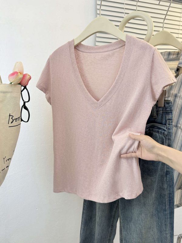 Style V-Neck Thin Short-Sleeve T-Shirt for Women Loose Lazy Style Snowflake Cotton Half Sleeve - Image 9