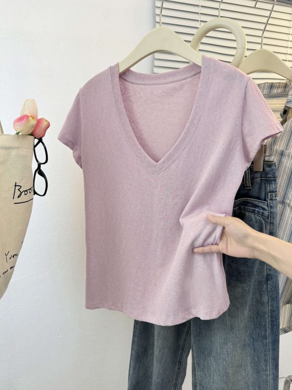 Style V-Neck Thin Short-Sleeve T-Shirt for Women Loose Lazy Style Snowflake Cotton Half Sleeve - Image 6