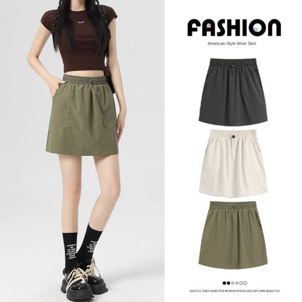 Plus-Size Solid Color Lined American Workwear Skirt Women High-Waist A-Line Fitted Sporty Mini Skirt - Image 2