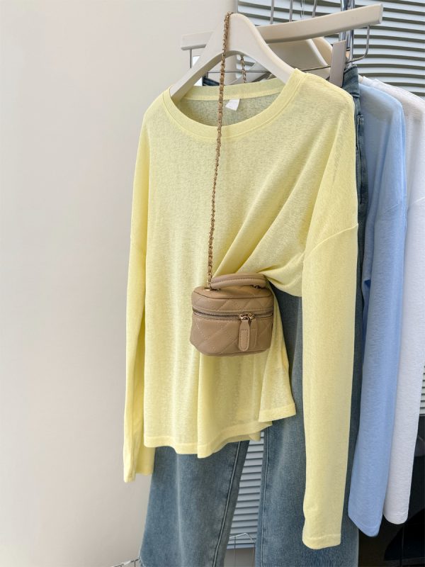Thin Solid Color Long Sleeve Sunscreen Shirt for Women, Loose Fit Top T-Shirt for Summer Wear as Outer or Inner Layer, Air Conditioning Cover-Up - Image 7