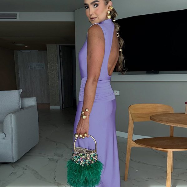 Elegant Sleeveless High Neck Fitted Dress for Women - Image 3