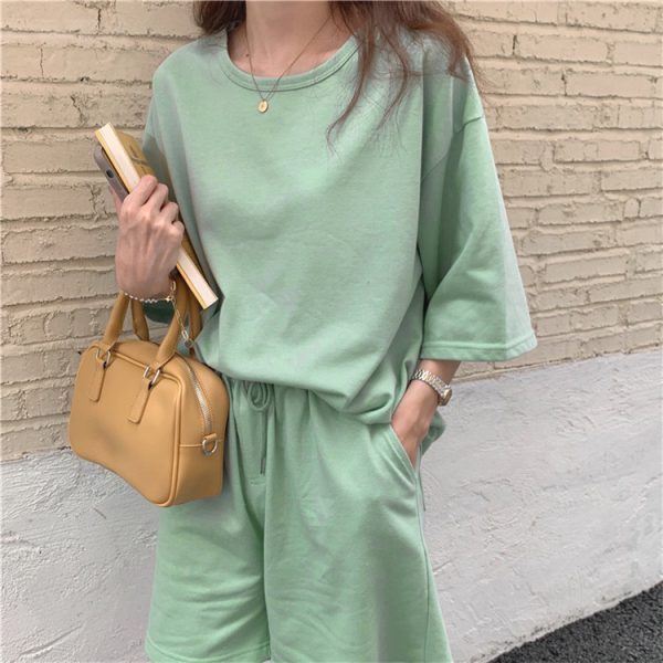Solid Color Cotton Suit for Women Summer Casual Fashion Two-Piece Set Loose Short Pants Suit - Image 4