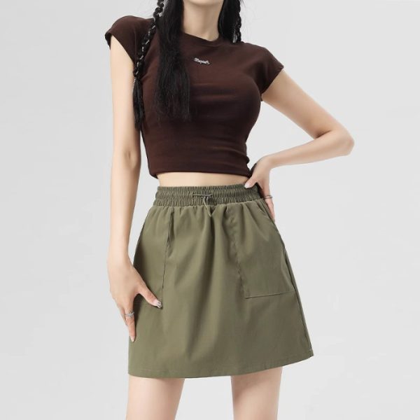 Plus-Size Solid Color Lined American Workwear Skirt Women High-Waist A-Line Fitted Sporty Mini Skirt - Image 6