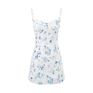 White Base Floral Strapless Short Dress for Women
