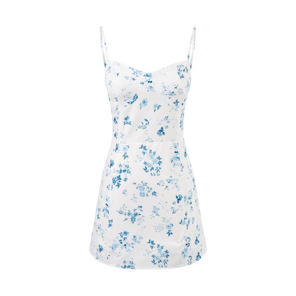 White Base Floral Strapless Short Dress for Women
