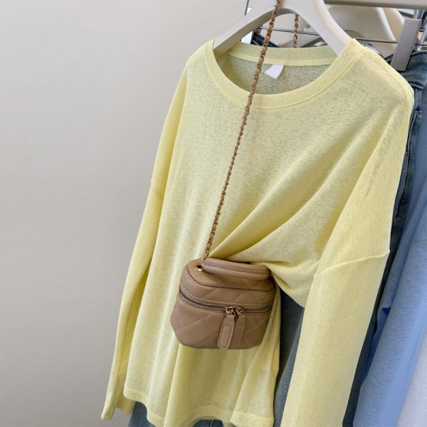 Thin Solid Color Long Sleeve Sunscreen Shirt for Women, Loose Fit Top T-Shirt for Summer Wear as Outer or Inner Layer, Air Conditioning Cover-Up - Image 4