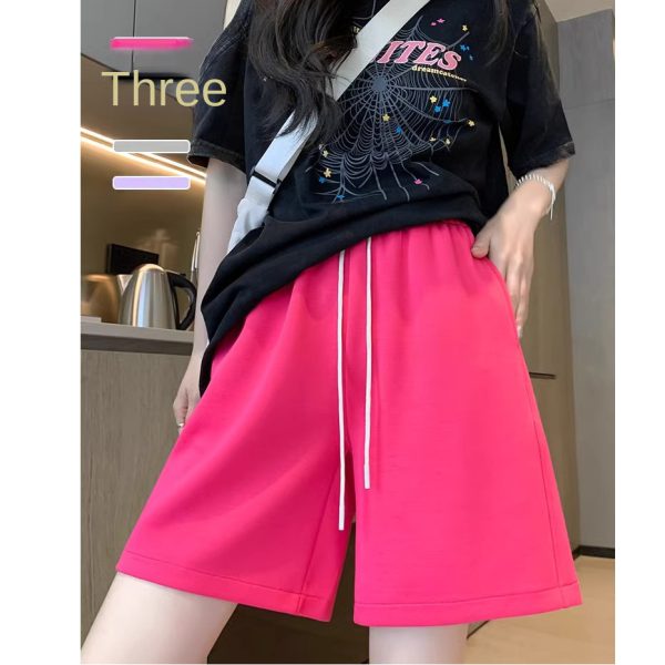 Casual Style Summer Ice Silk Sports Shorts for Women, Loose Fit Thin Bright Color Five-Quarter Pants