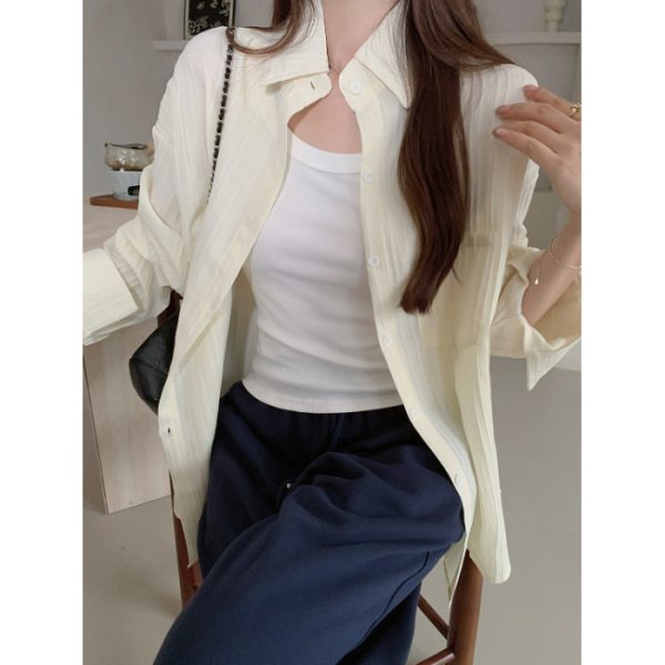 Style Plus Size Real Shot Striped Thin Shirt Women Summer Jacket New French Design Loose Top - Image 8