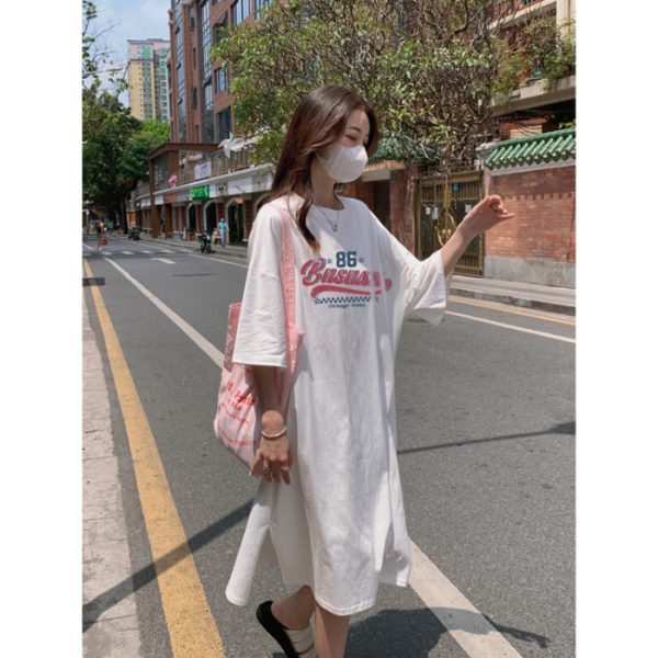Summer Fashion Short Sleeve Loose Long Dress Over-the-Knee Plus Size Dress - Image 9