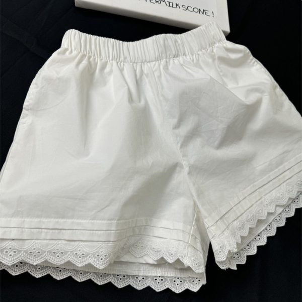 White Lined Shorts for Women Summer Wear Loose High Waist Lace Trim Athletic Beach Hot Pants - Image 2