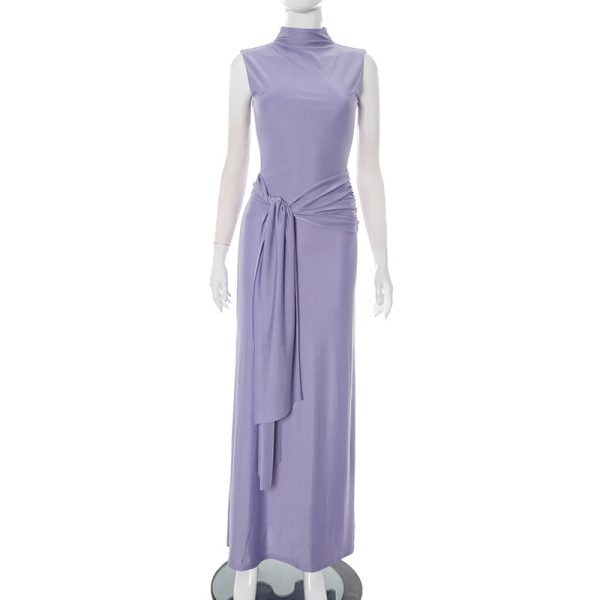 Elegant Sleeveless High Neck Fitted Dress for Women
