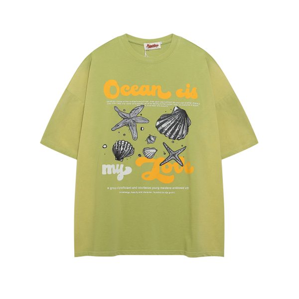 Gradient Shell Print Pure Cotton T-Shirt for Men and Women, Loose Casual Punk Design Short Sleeve Top - Image 7